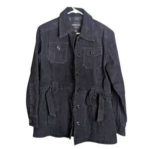 Vintage 90's Genuine Leather Trench Style Lined Black Jacket Women's Size Large